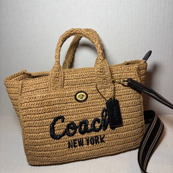 Coach Handbags - Coach Cargo Embroidered Logo Straw Tote Bag 20 B4/natural